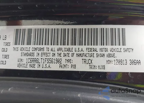 2015 Ram 1500 Lone Star из США, поврежденный, VIN 1C6RR6LT1FS561902